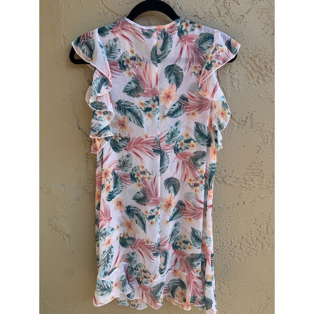 Miken NEW Womens White Tropical Floral Beach Coverup MEDIUM Sheer Resort Swim - Picture 7 of 8